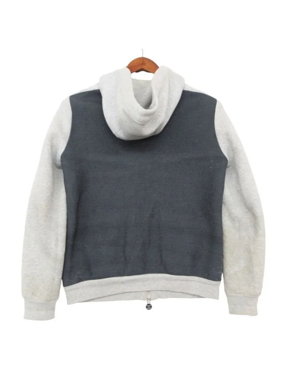 Chanel Hoodie Logo Charm CC Quilted Double Zip Sweatshirt Gray